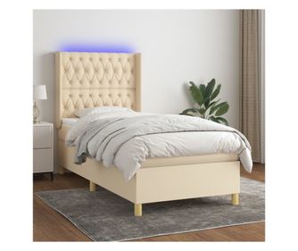 Боксспринг легло с матрак и LED, кремаво, 80x200 см, плат