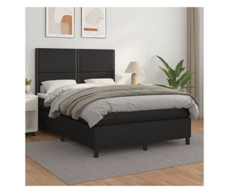 Кутия за легло с пружини и матрак, черен, 140x190 см, изкуствена кожа