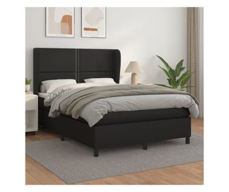 Кутия за легло с пружини и матрак, черен, 140x190 см, изкуствена кожа