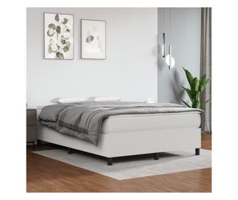 Кутия за легло с пружини и матрак, бял, 140x190 см, изкуствена кожа