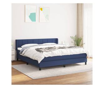 Континентално легло с матрак, синьо, 160x200 см, текстилна материя