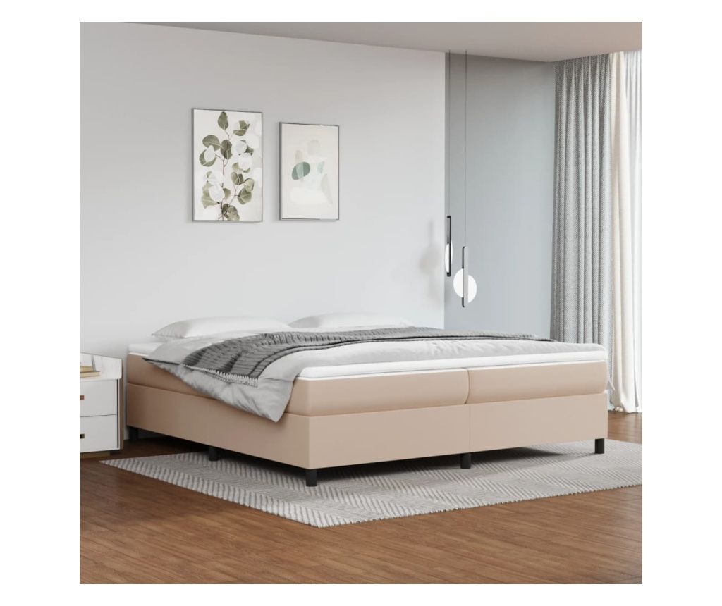 Pat continental cu saltea, cappuccino, 200x200 cm, piele eco