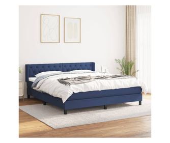 Pat continental cu saltea, albastru, 160x200cm, material textil