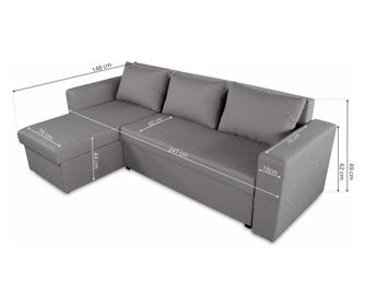 Coltar extensibil reversibil Napoli Gri, cu lada de depozitare,  247x148x78 cm