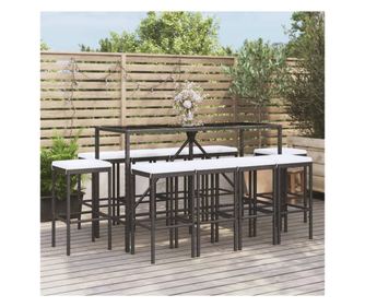 Vrtni namještaj s jastucima, 11 dijelova, crna, poliratan