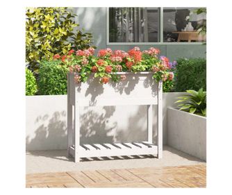Jardinieră cu raft, alb, 82,5x34,5x81 cm, lemn masiv de pin