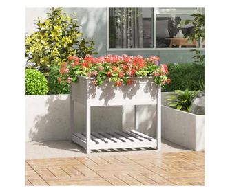 Jardinieră cu raft, alb, 82,5x82,5x81 cm, lemn masiv de pin