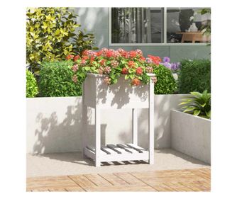 Jardinieră cu raft, alb, 54x54x81 cm, lemn masiv de pin
