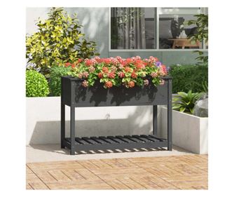 Jardinieră cu raft, gri, 111,5x54x81 cm, lemn masiv de pin