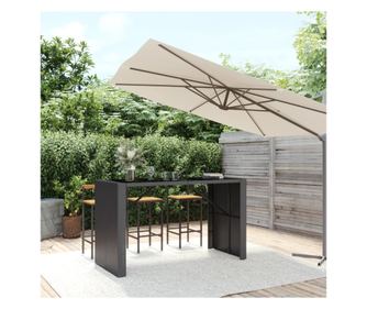 Masă de bar cu blat din sticlă, negru, 185x80x110 cm, poliratan