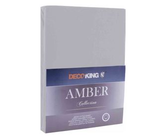 Cearsaf de pat cu elastic din bumbac 100%, Amber, 135 g/m2, 140x200 cm, gri