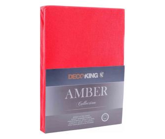 Cearsaf de pat cu elastic din bumbac 100%, Amber, 135 g/m2, 160x200 cm, rosu