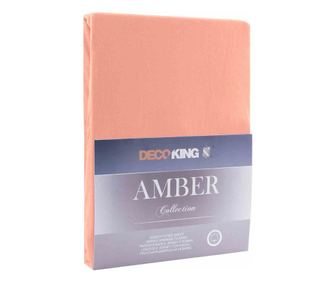 Cearsaf de pat cu elastic din bumbac 100%, Amber, 135 g/m2, 160x200 cm, coral