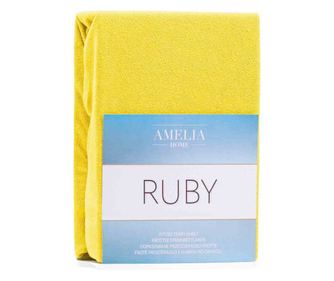 Cearsaf de pat cu elastic din bumbac, Ruby, 140 g/m2, 140x200 cm, galben