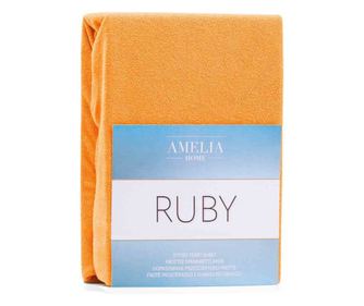 Cearsaf de pat cu elastic din bumbac, Ruby, 140 g/m2, 90x200 cm, portocaliu