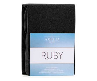 Cearsaf de pat cu elastic din bumbac, Ruby, 140 g/m2, 140x200 cm, negru