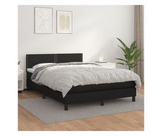 Кутия за легло с пружини и матрак, черен, 140x190 см, изкуствена кожа