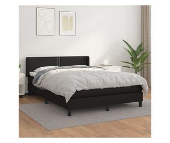 Кутия за легло с пружини и матрак, черен, 140x190 см, изкуствена кожа