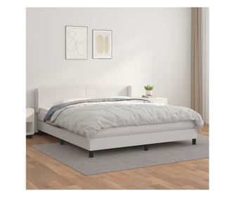 Кутия за легло с пружини и матрак, бял, 160x200 см, изкуствена кожа