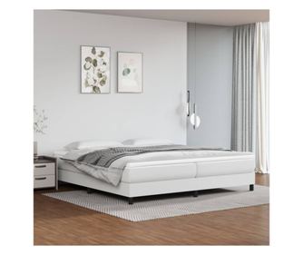 Кутия за легло с пружини и матрак, бял, 200x200 см, изкуствена кожа