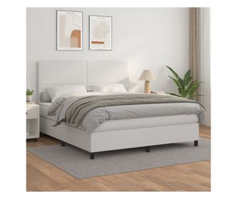 Кутия за пружинен матрак с матрак, бяло, 180x200 см, изкуствена кожа