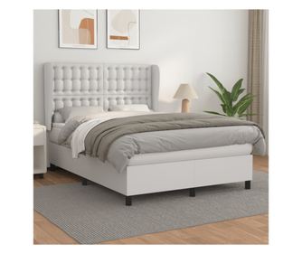 Кутия за легло с пружини и матрак, бял, 140x190 см, изкуствена кожа