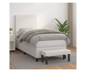 Кутия за легло с пружини и матрак, бяло, 100x200 см, изкуствена кожа