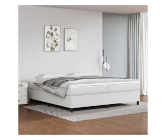 Кутия за легло с пружини и матрак, бял, 200x200 см, изкуствена кожа