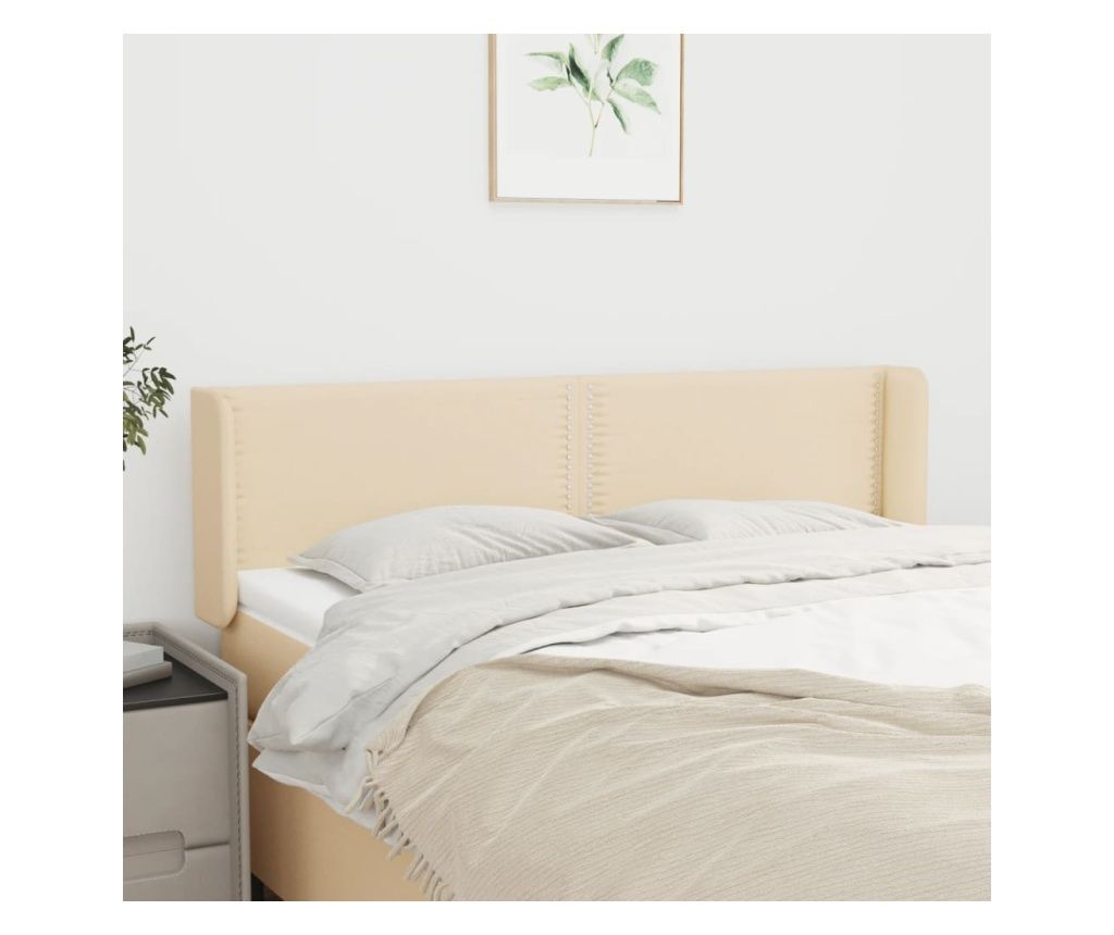 Tăblie de pat cu aripioare crem 147x16x78/88 cm textil