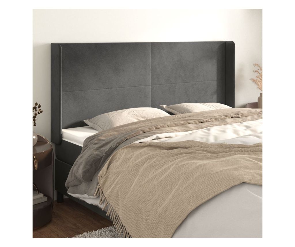Tăblie de pat cu aripioare gri închis 163x16x118/128 cm catifea