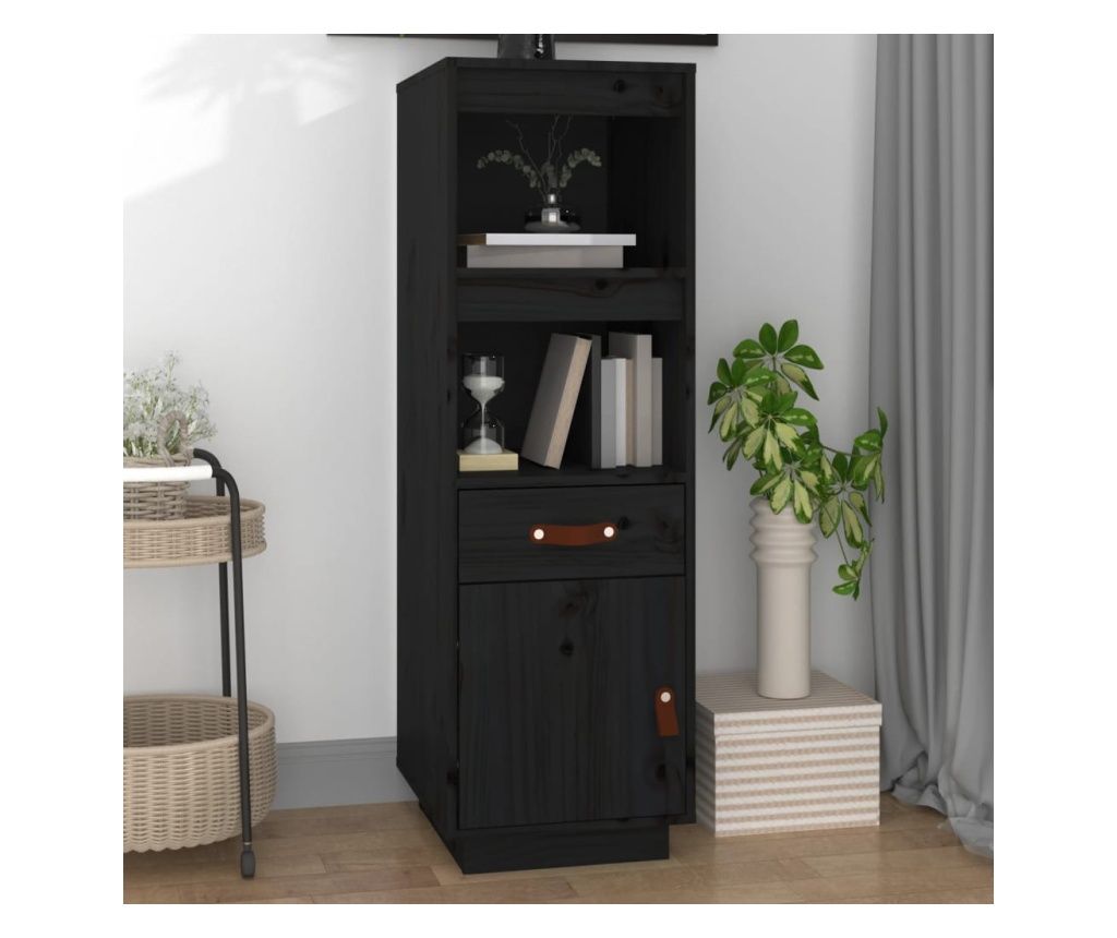 Dulap înalt, negru, 34x40x108,5 cm, lemn masiv de pin