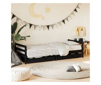 Παιδικό Κρεβάτι με Συρτάρια, Μαύρο, 80x200 εκ., Μασίφ Ξύλο Πεύκου