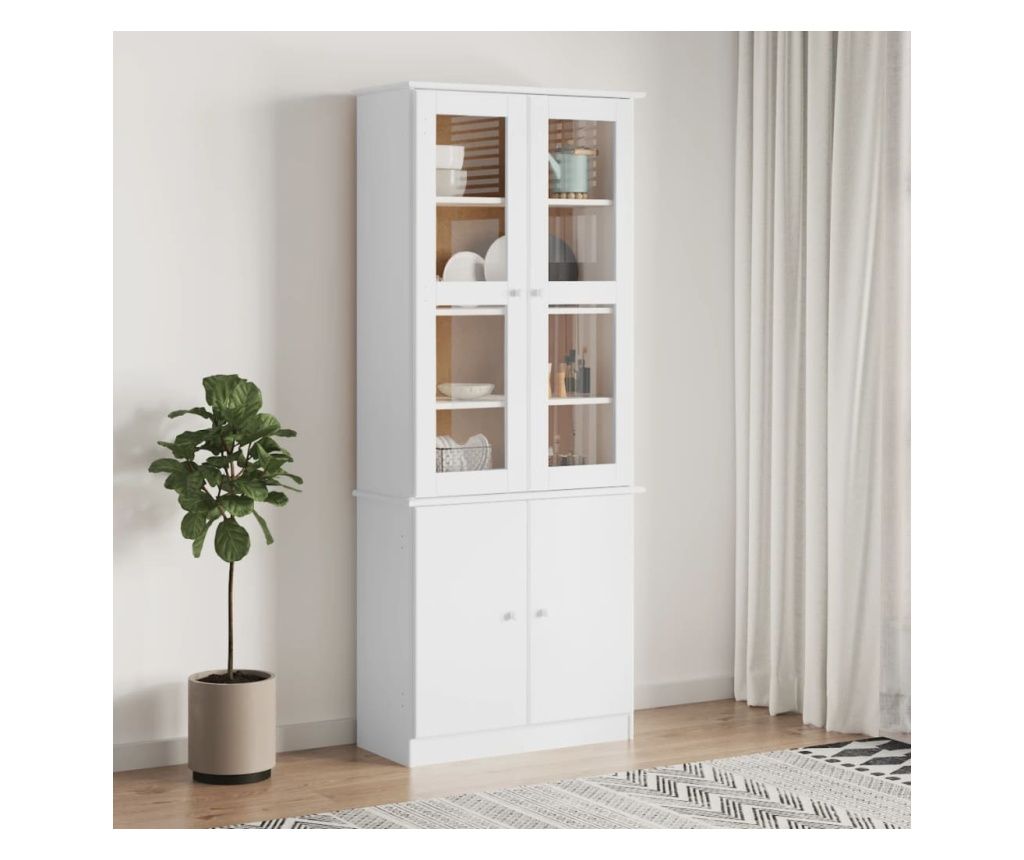 Steklena vitrina "ALTA", bela, 77x35x186,5 cm, masivni bor