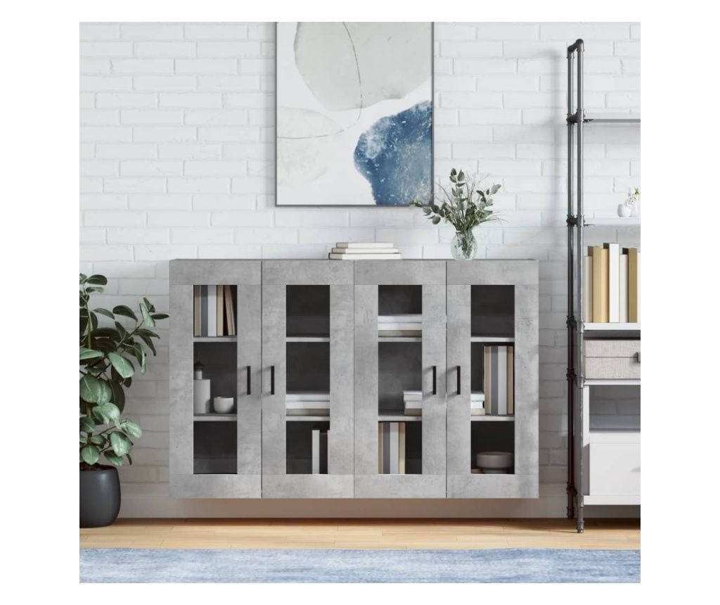 Fali szekrnyek, 2 db, beton szrke, megmunklt fa