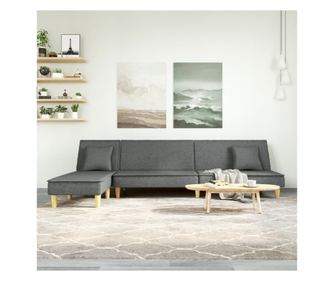 L-образен разтегателен диван сив 255x140x70 см текстил