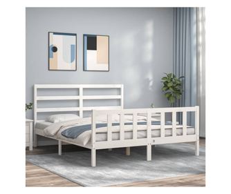 Рамка за легло с табла, бяла, 160х200 см, масивно дърво