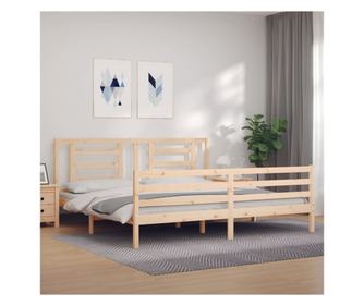 Ágykeret 200x200 cm fejtámlával, tömör fenyőfa