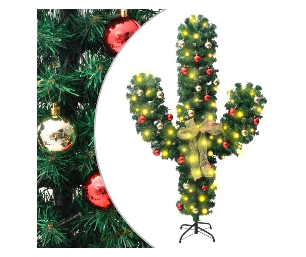 Christmas Cactus with Stand and LED, Green, 150 cm, PVC