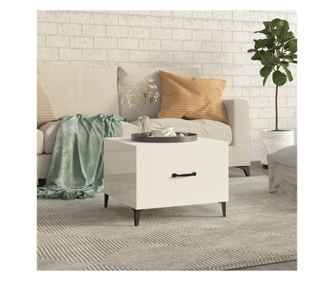 Stolić za kavu s metalnim nogama bijeli visokog sjaja 50x50x40 cm