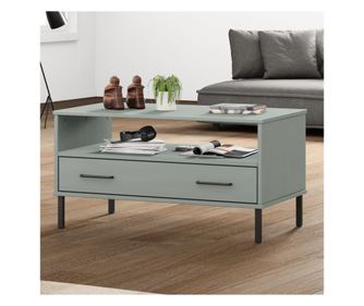 Stolić za kavu s metalnim nogama sive boje 85x50x45cm masivno drvo "OSLO"
