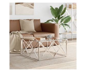 Stolić za kavu, 80x80x40 cm, nehrđajući čelik i staklo