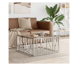 Stolić za kavu, 80x80x40 cm, nehrđajući čelik i staklo