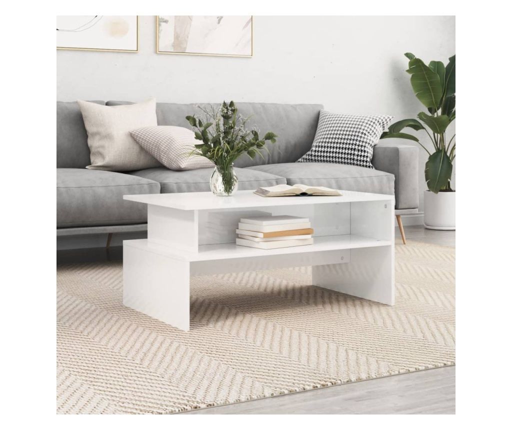 Măsuță de cafea, alb extralucios, 90x55x42,5 cm, lemn compozit