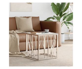 Stolić za kavu, srebrni, 50x50x50 cm, nehrđajući čelik i staklo