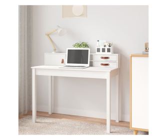 Pisalna miza, bela, 110x50x93 cm, masivni bor