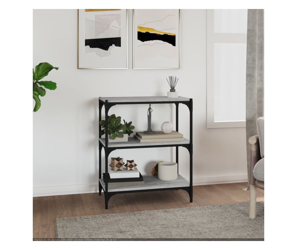 Szrke sonoma 60x33x70,5 cm-es knyvespolc, feldolgozott fa s acl