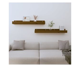 Fali polcok 2 db mézbarna tömör fenyőfa 80x12x9 cm