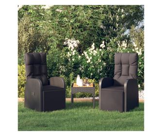 Scaune de grădină rabatabile cu perne, 2 buc., negru poliratan