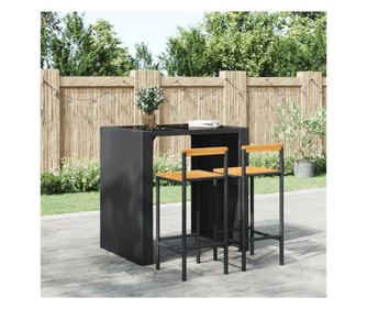 Bar stolčki 2 kosa črna, poliratan in masivno akacijevo les.