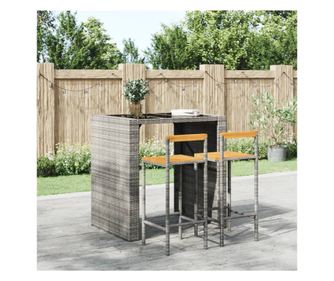 Bar stolčki, 2 kosi, sivi, poliratan in masivno akacijevo les.